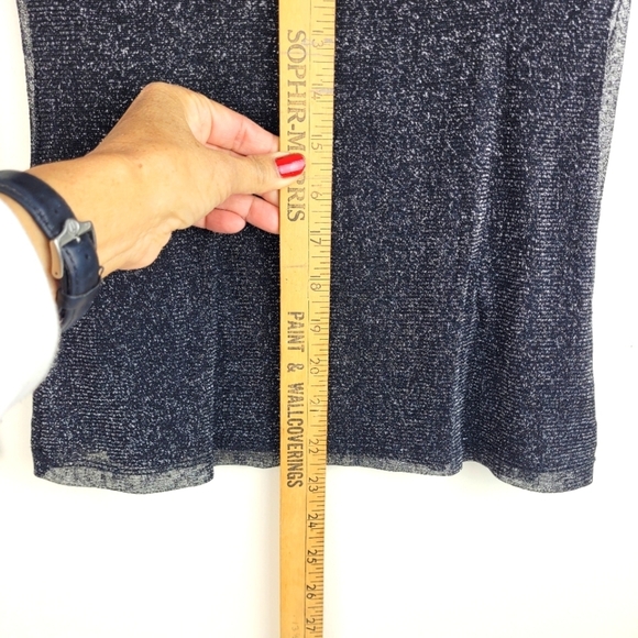 Cache vintage sheer black long sleeve lined top metallic silver whimsigoth S - Picture 3 of 11